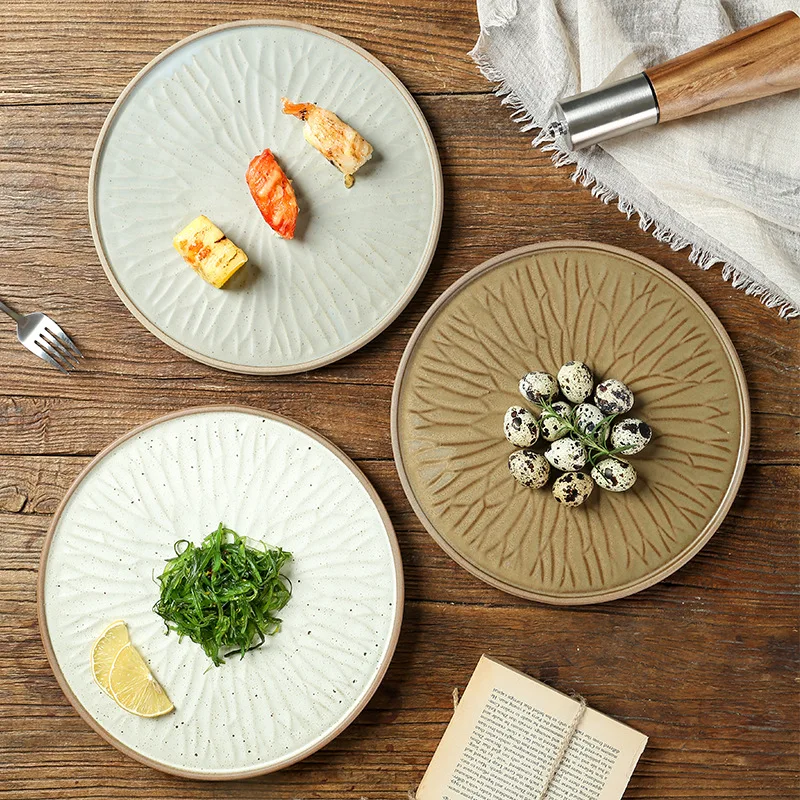 Commercial Japanese Tray Light Luxury Premium Steak Plate Stoneware Plate Round Plate Exquisite Western Ceramic Customized Logo