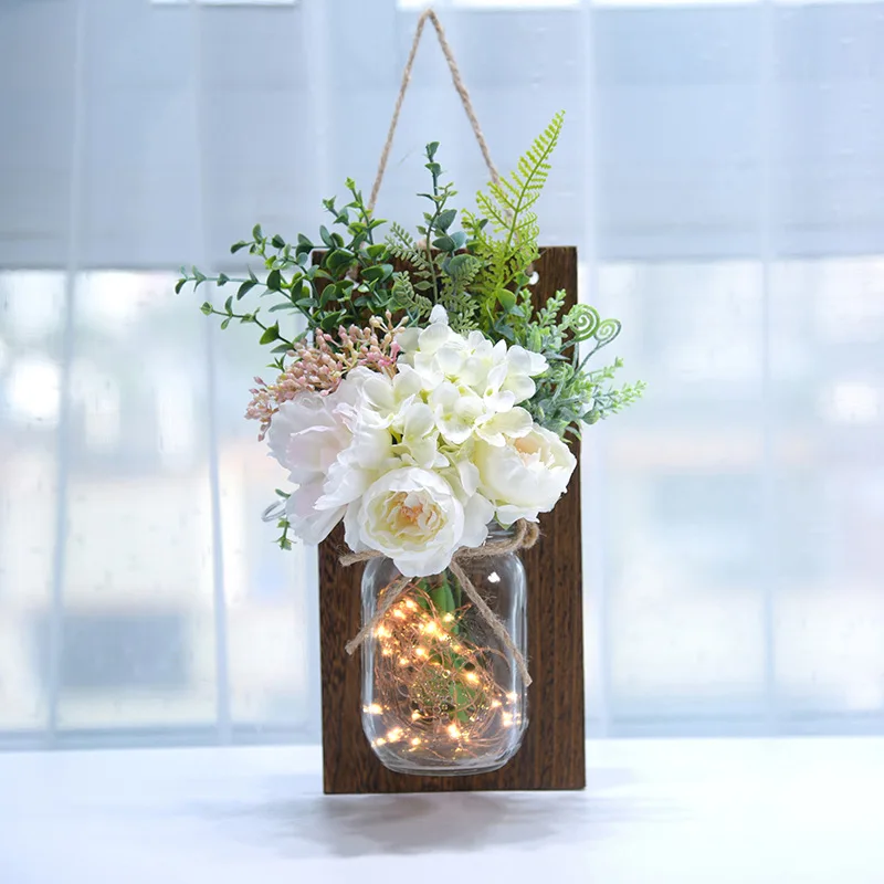 Best-selling simulation rose flower glass mason remote control can light garden wall sconce decoration