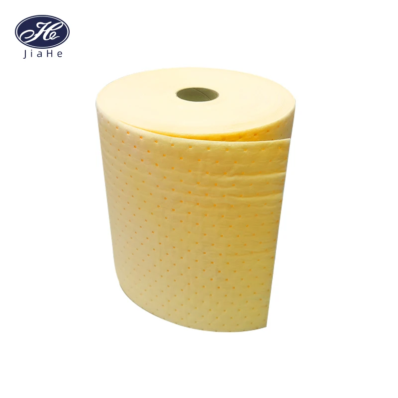 Medium weight dimpled chemical hazardous spill absorbent rolls