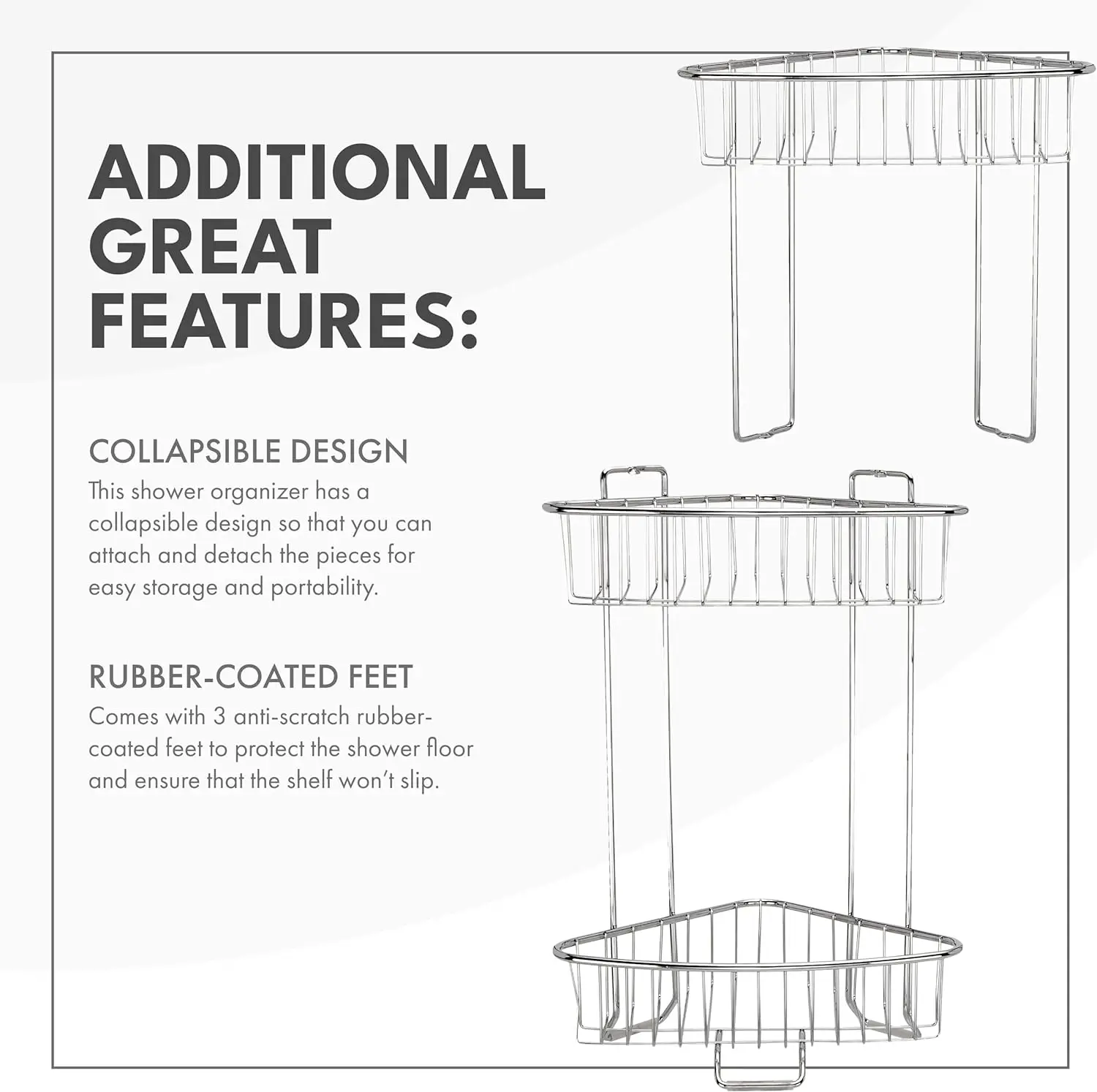 Stainless Steel Floor Shower Caddy Corner Caddy Shelf for Bathroom and Shower Storage Rust-Proof Shower Caddy