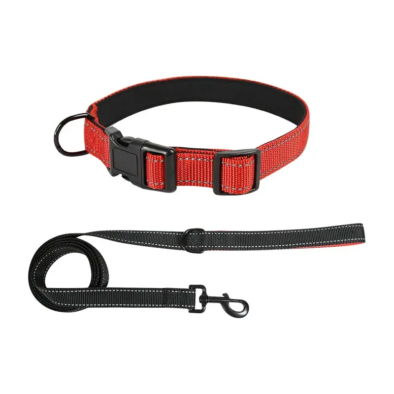 Custom Heavy Duty Reflective Nylon Pet Collar with Leash, Neoprene Pad Skin-friendly Adjustable Dog Collar Leash Set