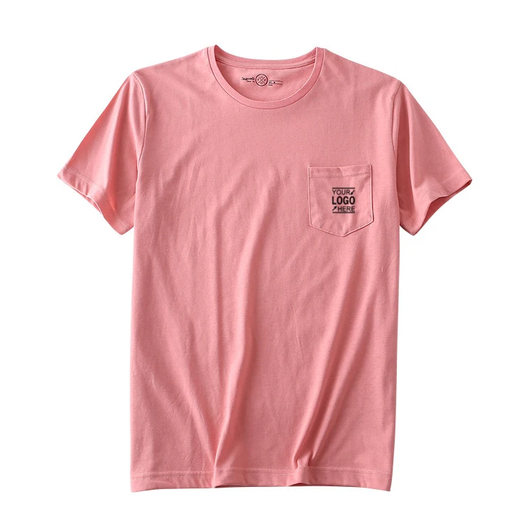 Solid color men summer t-shirts for outdoor sport brand with pocket and tees tag free custom print logo cotton tee wholesale