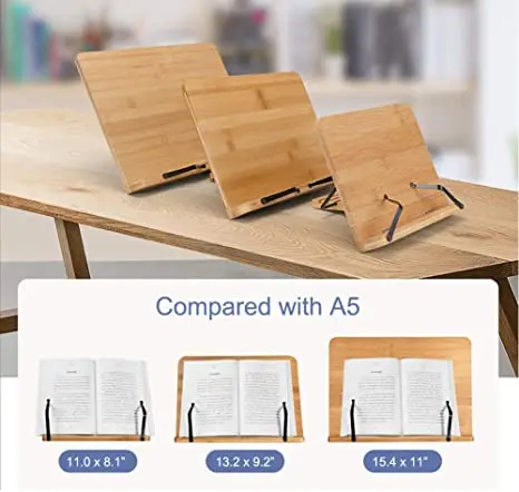 Natural Bamboo Desktop Book Stand Adjustable Angle Reading Cookbook Holder