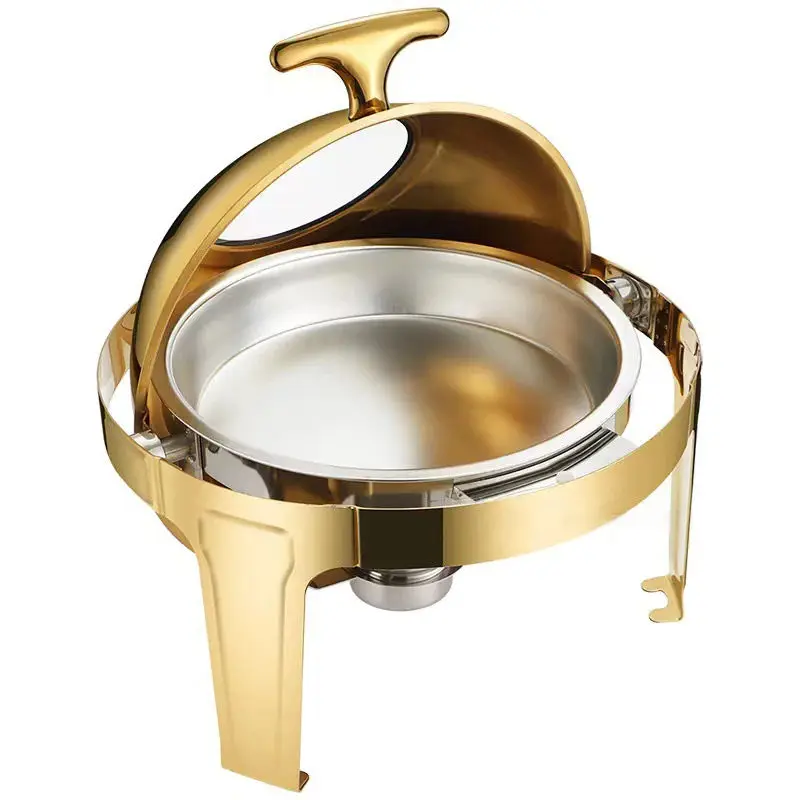 Wholesale Gold Buffet Stove Food Warmers Set Stainless Roll Top Chaffing Dishes Catering Buffet Chafing Dish Set