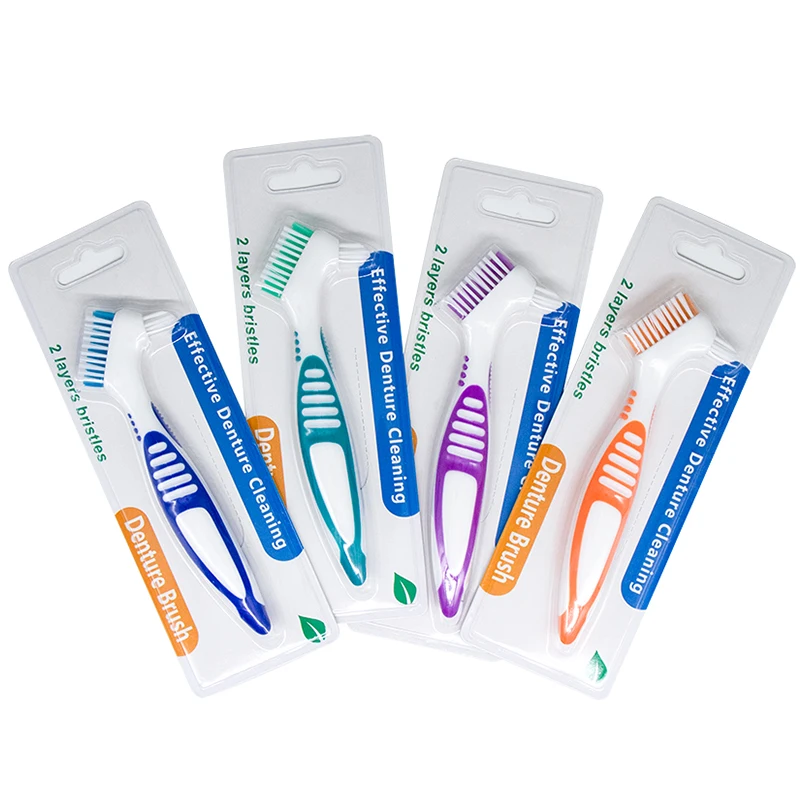 Wholesale Price Dental Oral Care Products Soft Rubber Handle Colorful Double Head Denture Brush