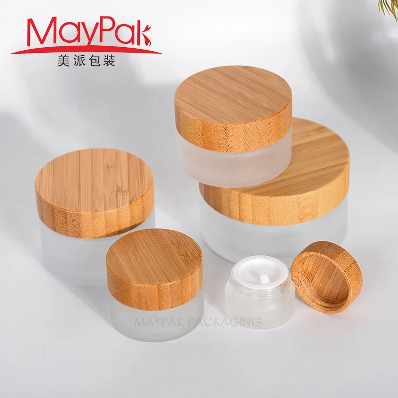5g 15g 30g 50g 100g bamboo packaging empty cosmetic glass jars manufacturer glass jar with bamboo lid