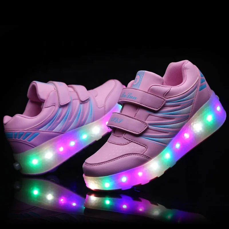 Children Show Gift 7 Colors Led Rechargeable Kids Roller Skate Shoes With Single or Two Wheels Walking Sneaker