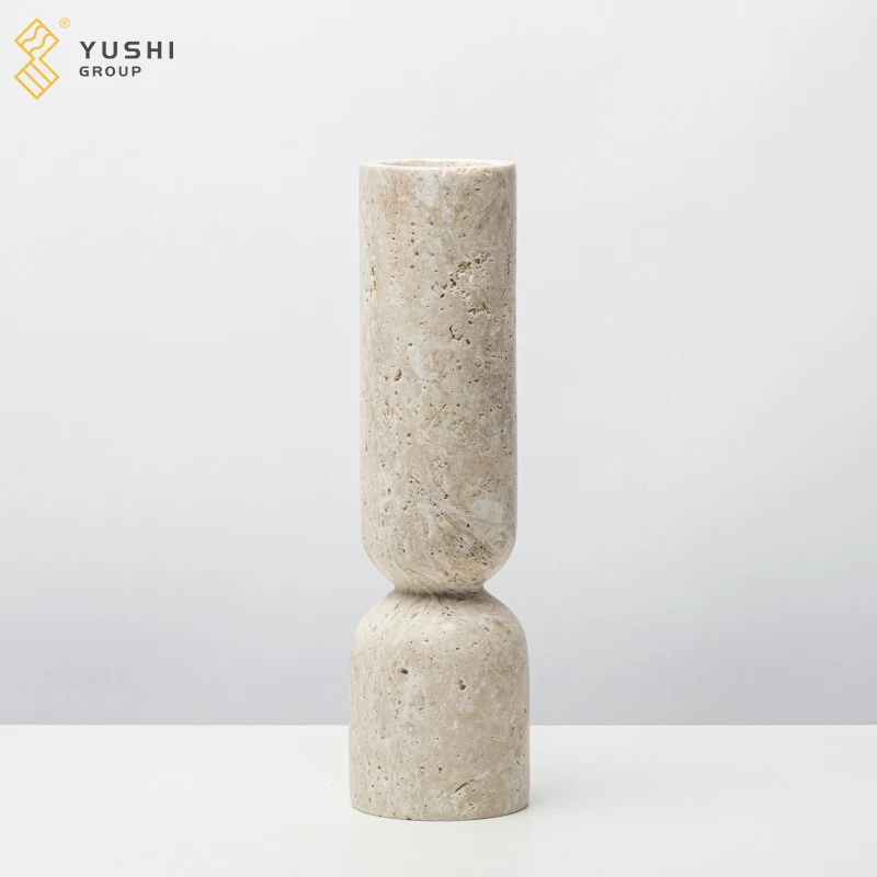 Yushi Group modern minimalist living room hotel table top candle stick decoration travertine cylindrical marble incense holder