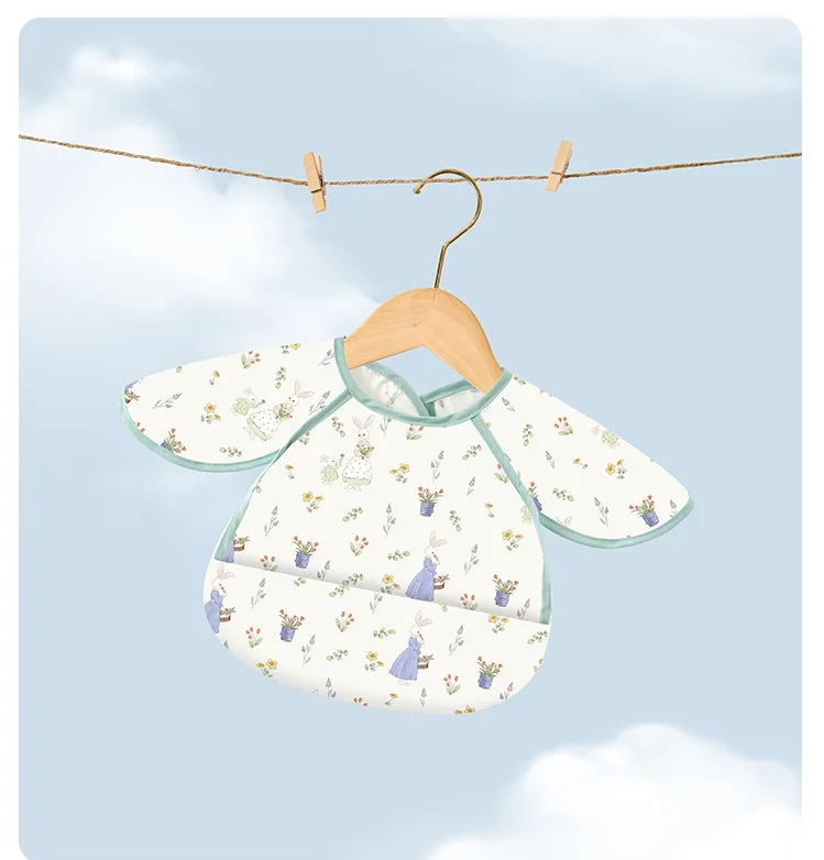 polyester baby bibs with short sleeves cute toddler waterproof apron customization new design baby bandana bib