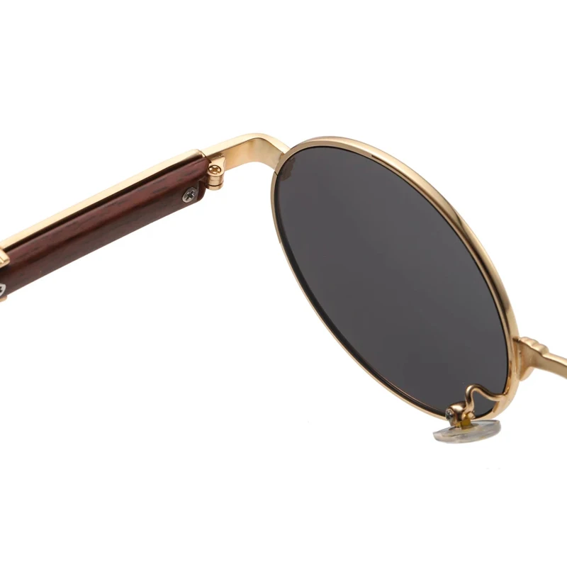 retro style metal sunglasses women round male gold steampunk small frame oval glasses for men brown blue wood pattern uv400