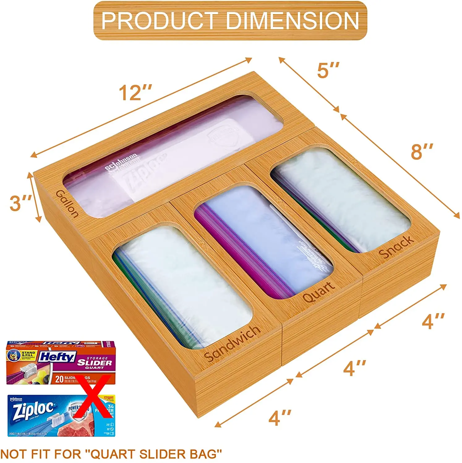 Product Luxury Combination Stained Containers Separate Bamboo Ziplock Bag Storage Organizer For Kitchen Fridge Drawer