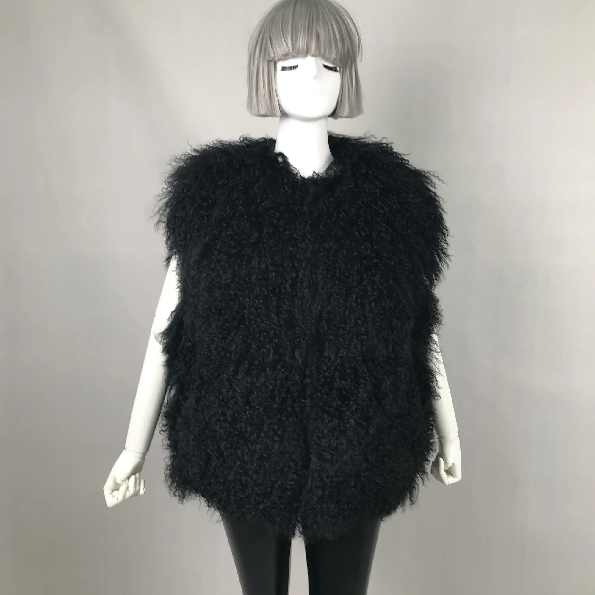 Custom Classic design Long style  Mongolian lamb fur vest women winter real sheep fur MONGOLIAN LAMB VEST for lady fashion