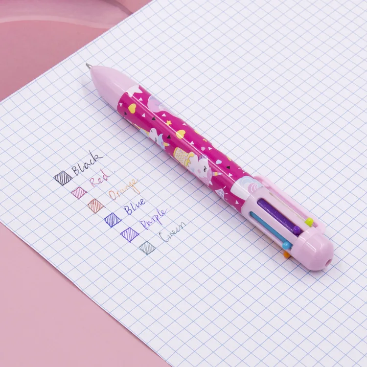 0.7mm Unicorn Design Multi-Color Ballpoint Pen 6-in-1 with Customized Printing Plastic Material for Gifts