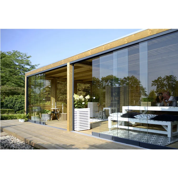 Frameless Glass Sliding  Door Wall System for Wooden Terrassendach and Timber Patio Roofing