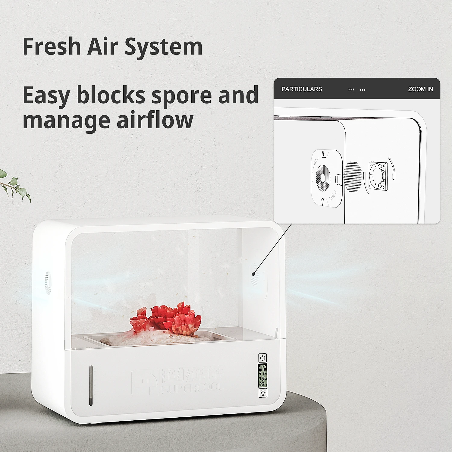 Small Indoor Hydroponic Mushroom Grow Kit ABS Time Temp. Humidity Lighting & Fanning-Control Temp. Humidity Lighting Control