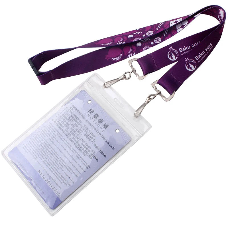Badge id card holder lanyard,ID card lanyards with logo printing,double clip id card holder lanyard