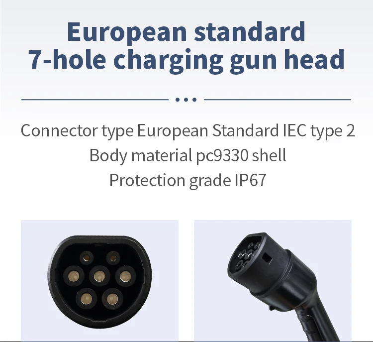 UE AC CCS Type 2 charging gun cable 3.5meters three phase 32A 380Vac IP55 EV charging station
