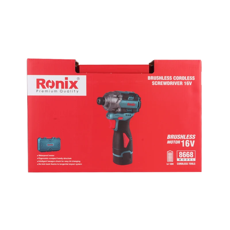 Ronix 8668 Беспроводная отвертка 150N.m Регулируемая 2-позиционная Ручка 0-3200 об/мин 16 В 2.0Ah бесщеточный беспроводной шуруповерт