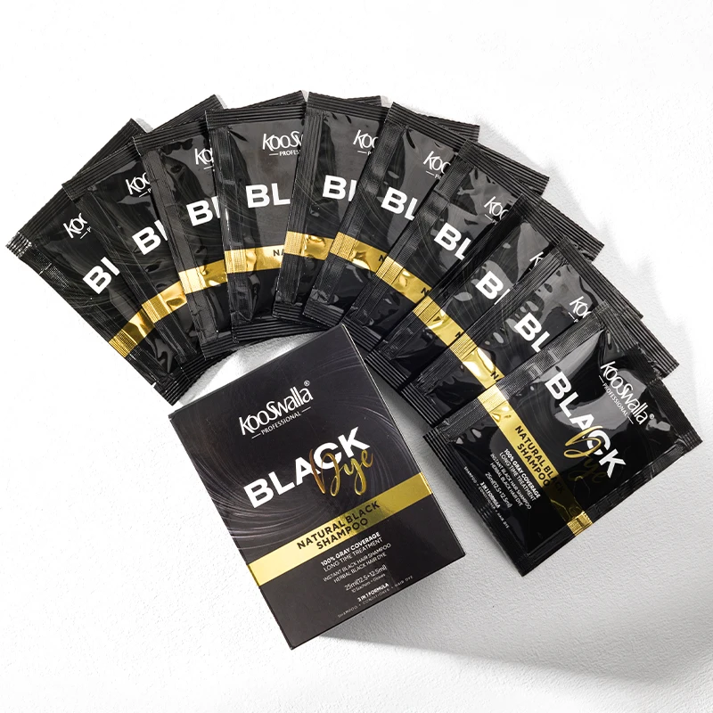 new herbal 3 in 1 permanent black kooswalla organic and natural  hair dye shampoo sachet for gray hair