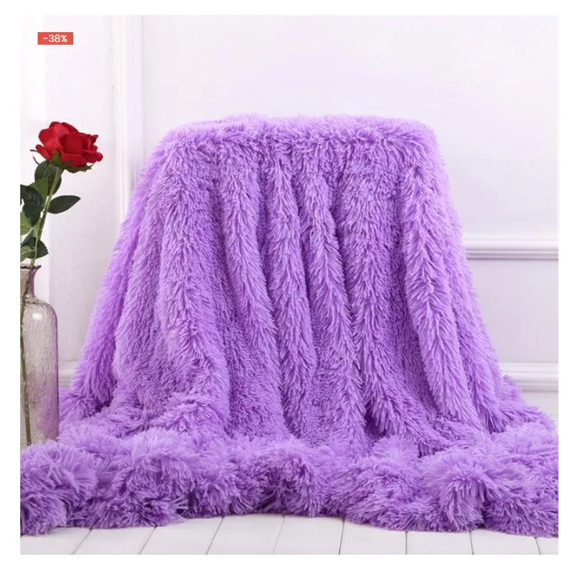 Custom Size Luxury Super Soft decorative faux fur throw blanket for Couch Sofa Bed