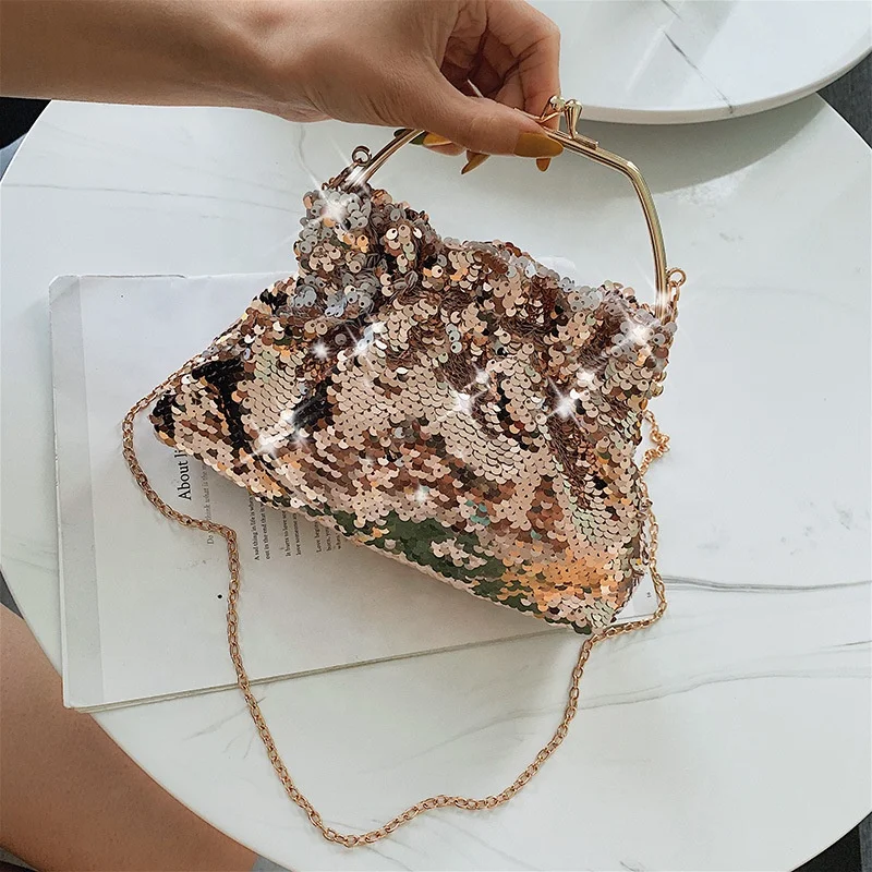 
Ladies Fashion Shoulder Chain Purse Small Glitter Side Bag PU Leather Girls Glitter Shoulder Bag 