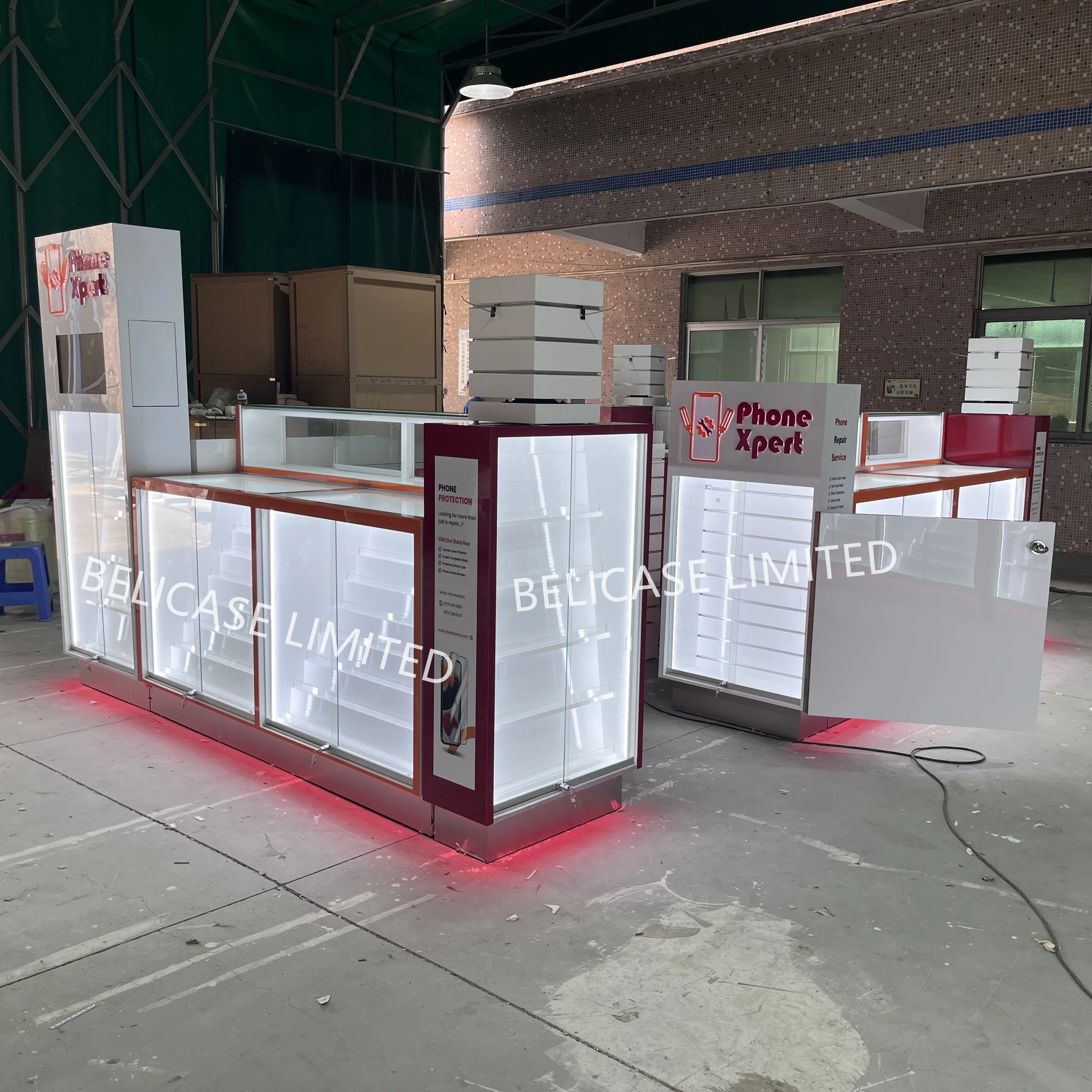 Customized Cell Phone Case and Accessories Repair  Kiosk Shop Display Showcase Cabinet with LED Light Mobile Phone Kiosk