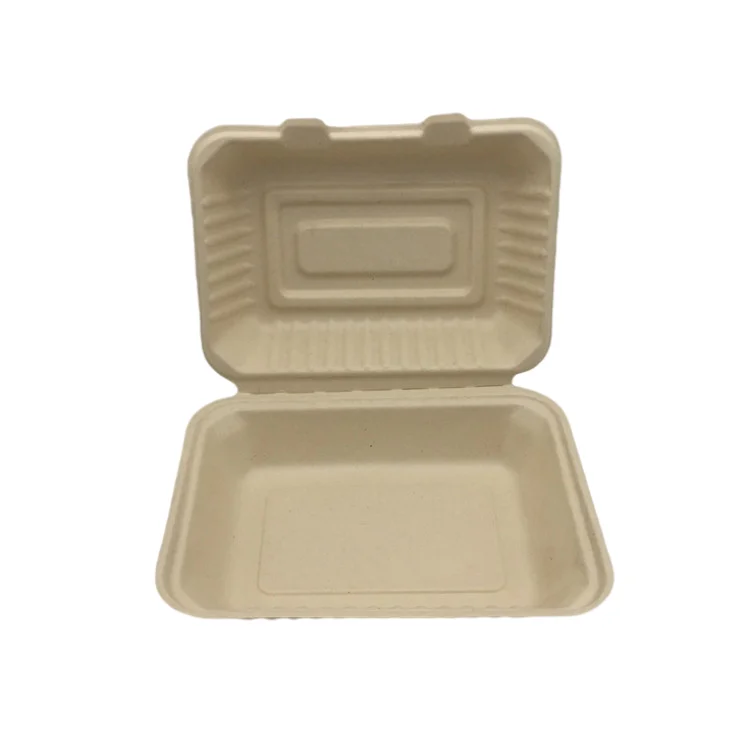 BPA-free compostable biodegradable plant fiber disposable clamshell box for take away bento to go