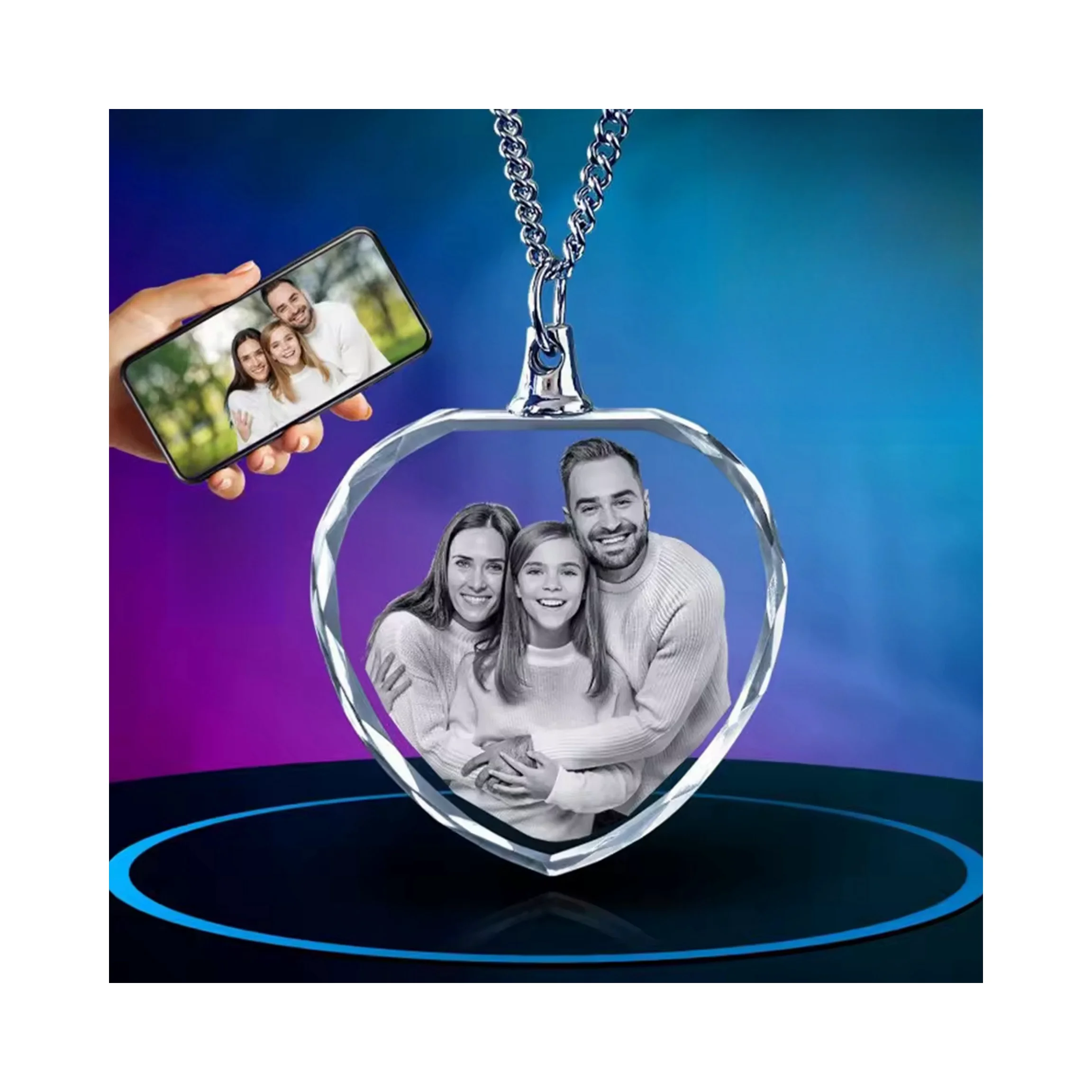 Laser engraved crystal necklace 3D stereoscopic engraved portrait pet photo memorial pendant