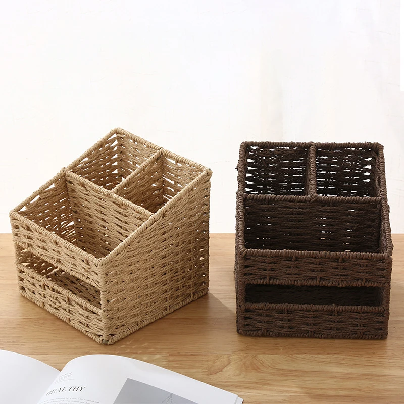 LINDON Office Bathroom Living Room Desk Countertop Organizer Woven Storage Baskets