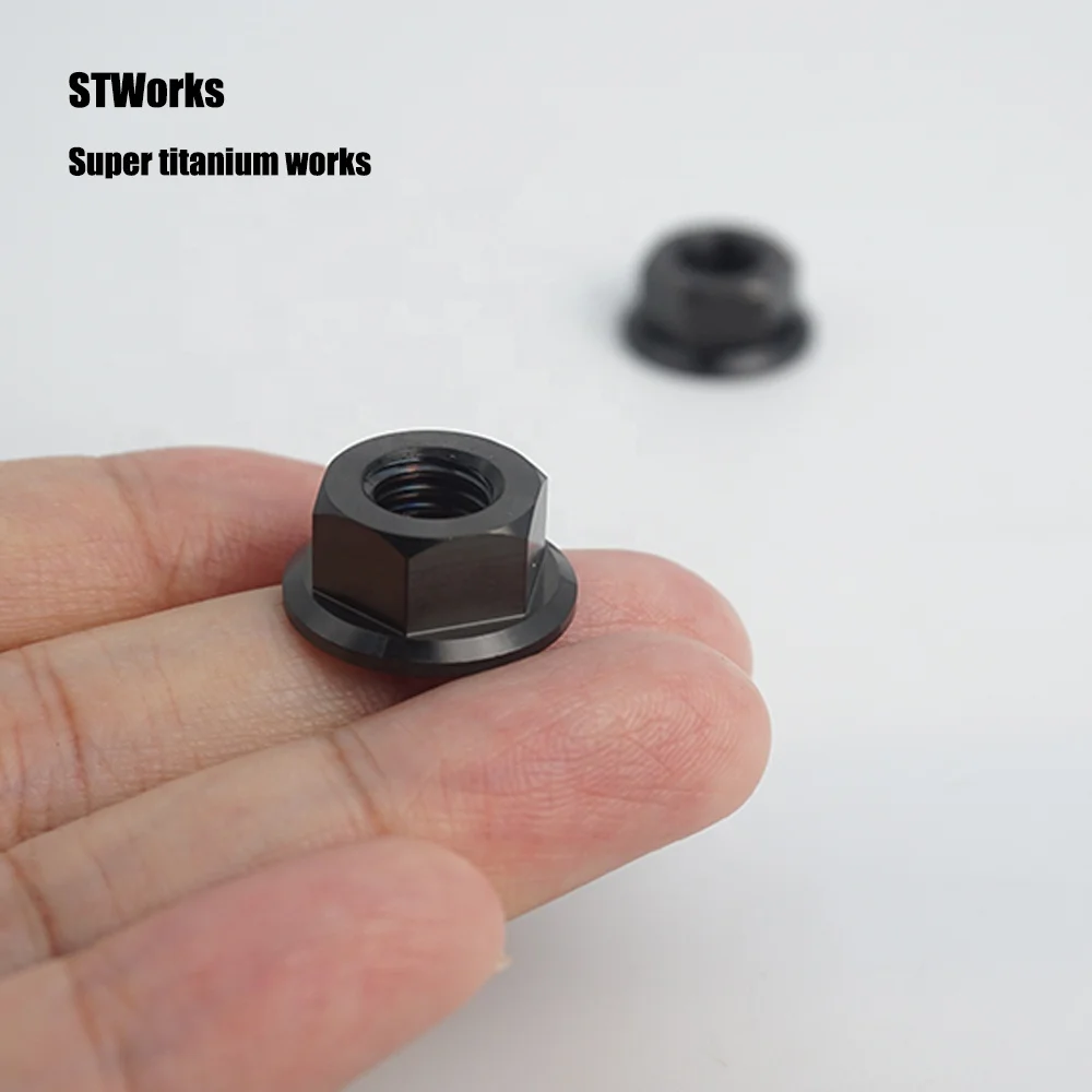 cnc machining titanium 6al4v Flange Nut  din6923 Titanium Hex flange Nut Black M8