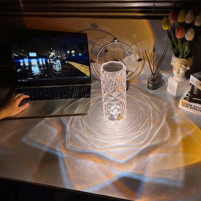 Перезаряжаемая лампа из розового хрусталя с сенсорным управлением, меняющая цвет RGB, Хрустальная настольная лампа