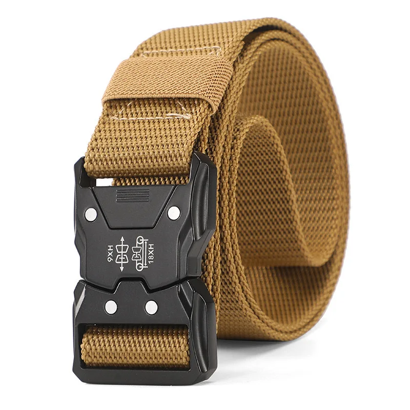 Stylish Men Black Tactical Belt Quick-Release Plastic Buckle - Durable Nylon Perfect For Outdoor Training & Casual Wear