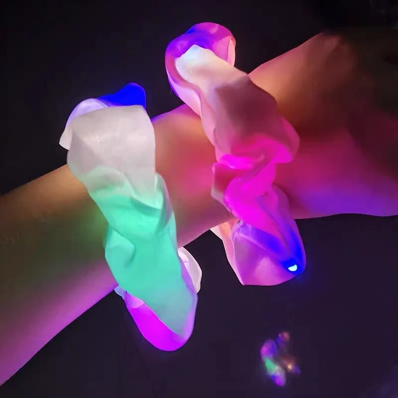 Festival Christmas Hair Accessories Women Elastic Ponytail Holder Led Lighting Satin Hair Scrunchies
