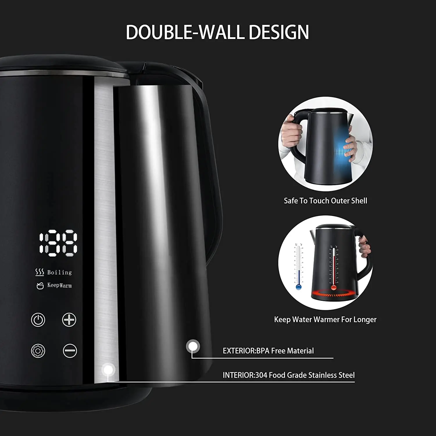 Smart Electric Kettle With Touch Screen Control and Keep Warm Function