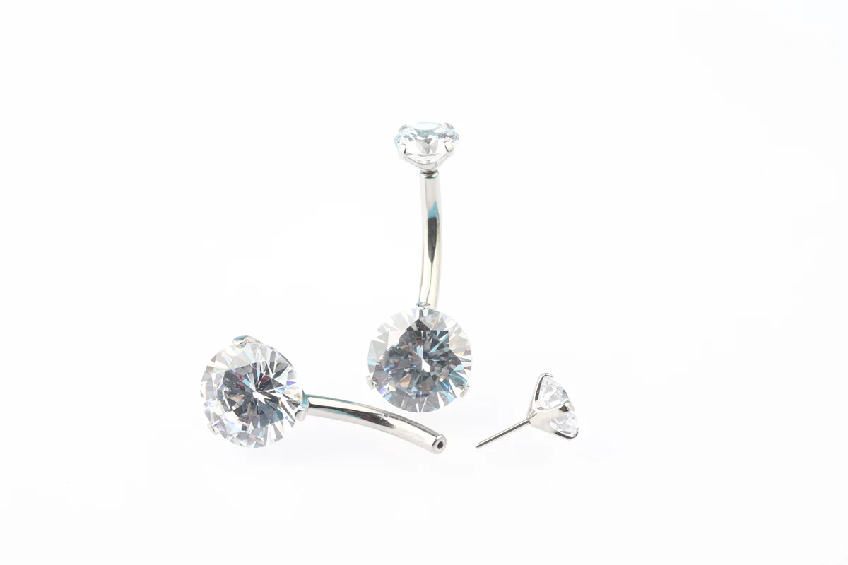 Wholesale F136 Titanium Prong Set Cz Banana Belly Ring Threadless Belly Navel Ring Piercing Jewelry For Women