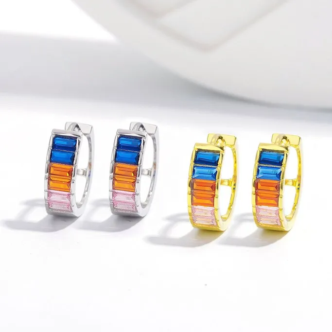 Colorful emerald zircon earrings cz hoop 18k gold plated 925 sterling silver cubic zirconia huggie earrings