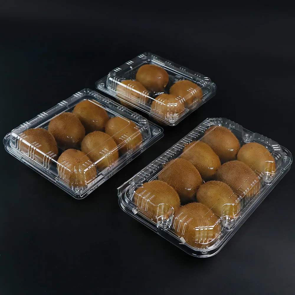 PET Plastic Packaging Box For 6pcs Kiwifruit Fresh Fruit Peach Momordica Clamshell Food Container Supermarket Clear Tray Display