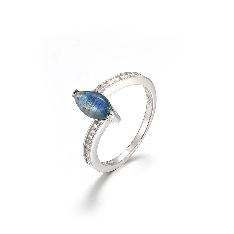 Classic Sterling Silver Natural Kyanite Round Ring with Gemstone
