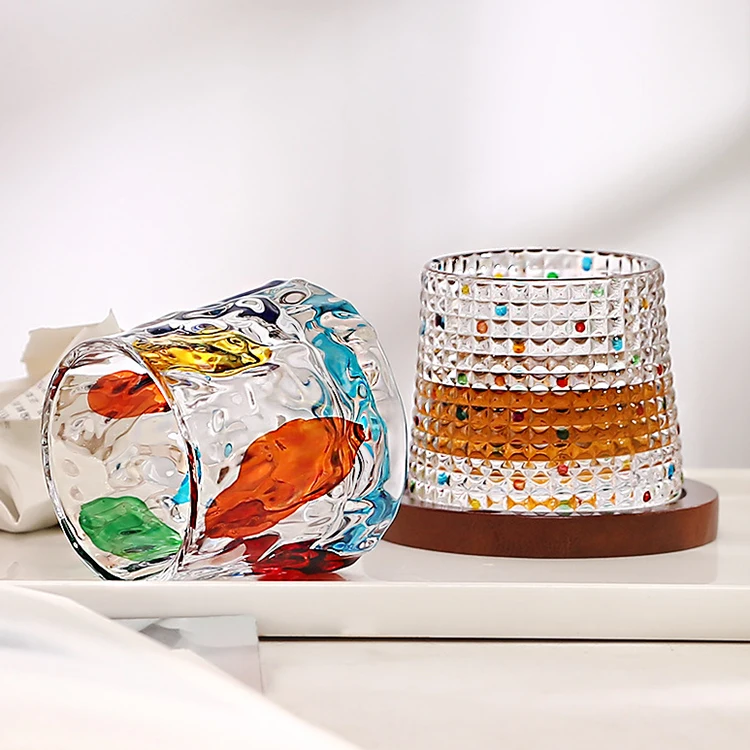 Color High Borosilicate Cocktail Fashion Mess Double Wall Champagne Glaze Whisky Water Glass Cup