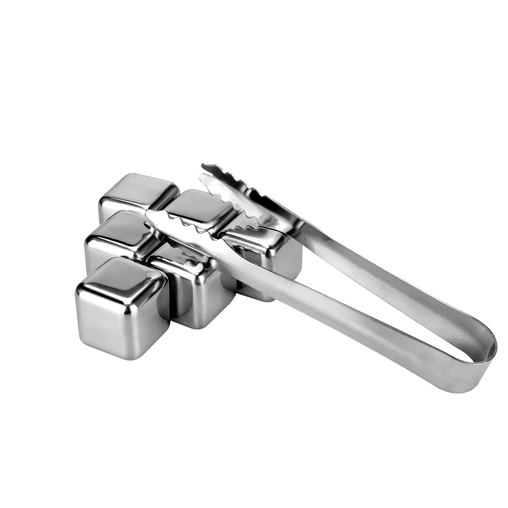 Bar accessories square shape chiller whiskey stones reusable stainless steel ice cubes