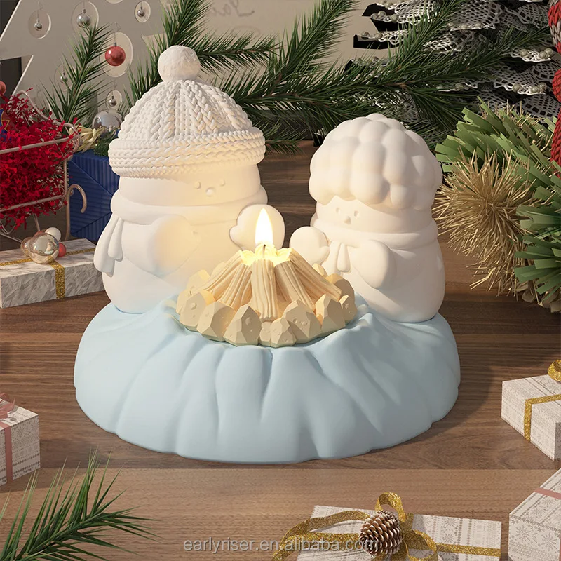 Early Riser 3D Snowman Silicone Mold diy Glue Dropping Ornaments suit Stalk Plaster Mold Fire Snowman Silicone Mold