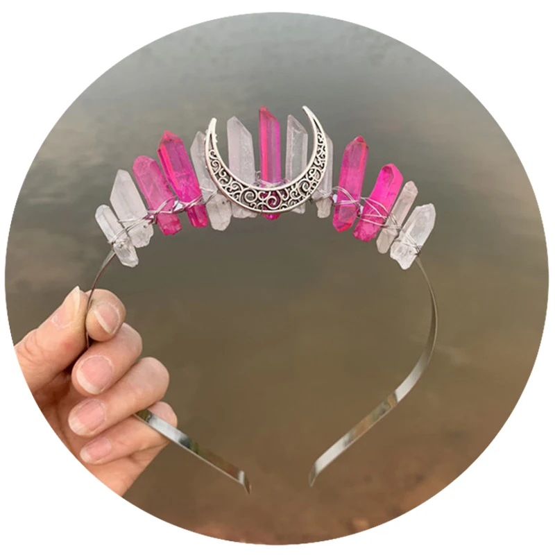 Tiara Quartz Point Pendants Rhinestone Studded Headband Jewelry Hard Sponge Crystal Headband Woman Head  For Girls