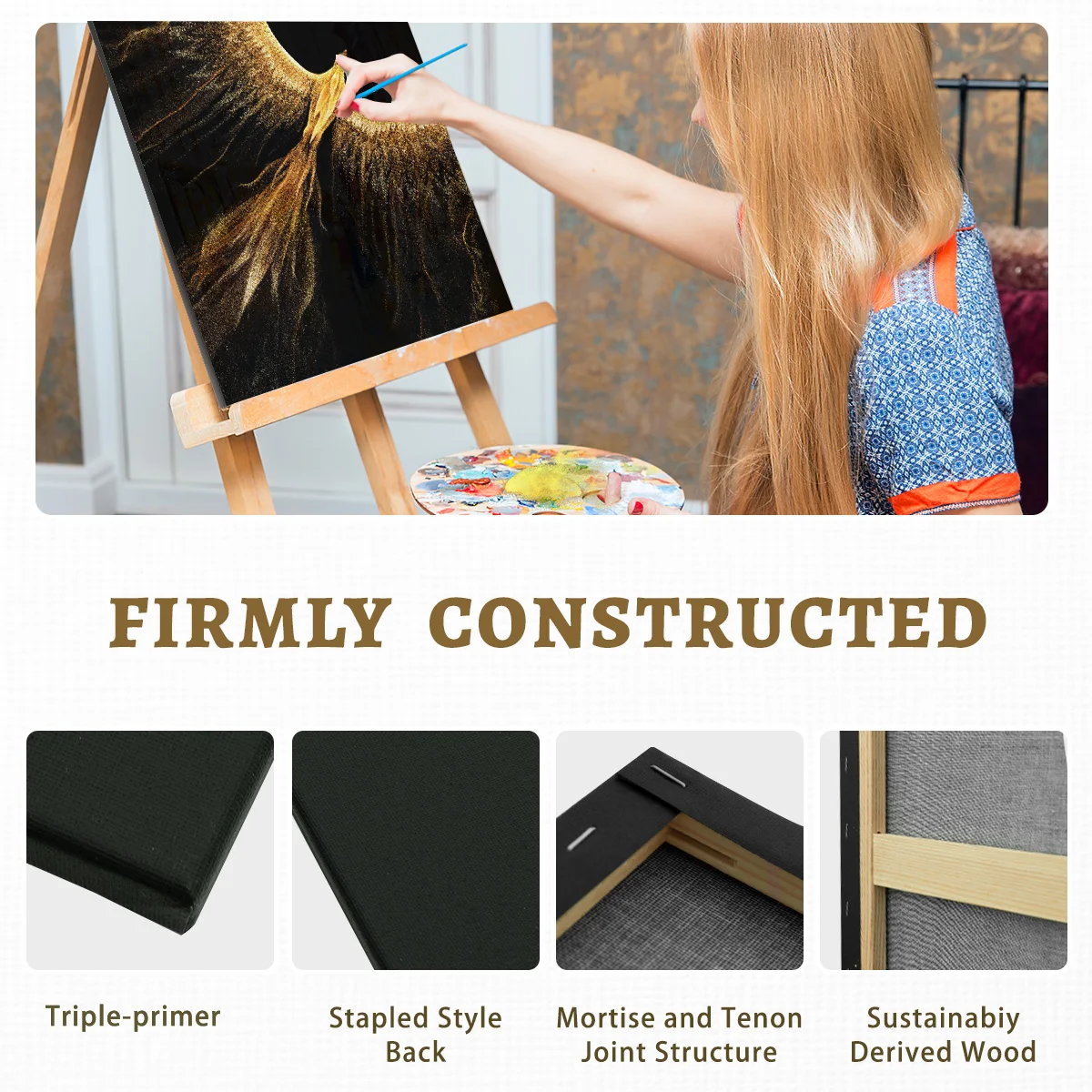 Wholesale Cheap High Quality Large Black Canvas Frame, Triple-Primed 280g Cotton Acid-free Stretched Canvas for Art Painting