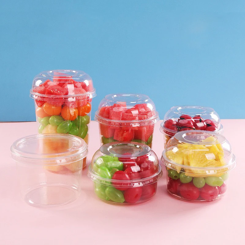 Eco-friendly One-time Fruit Cup Ice Powder Bowl with Cover Togo Transparent Plastic Fruit Clear Salad Container Salad Bowl