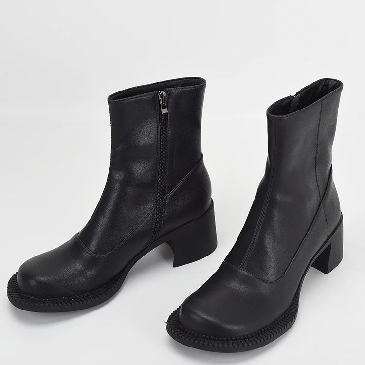 Ladies comfortable chunky heel booties round toe midi boots fashion styles for women