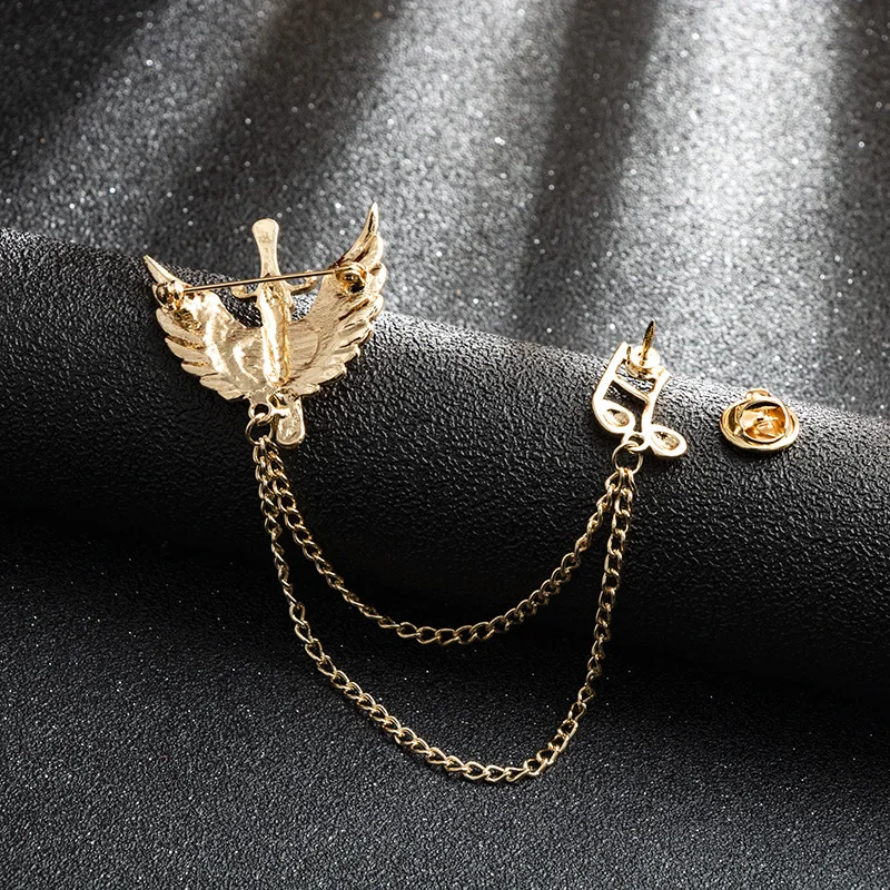Fashion Zircon Angel Wings Crossing Alloy Brooch Pin for Man Ornaments Decoration