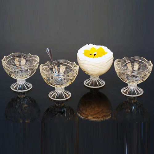 
4pcs crystal embossed glass ice cream bowl set with stand 