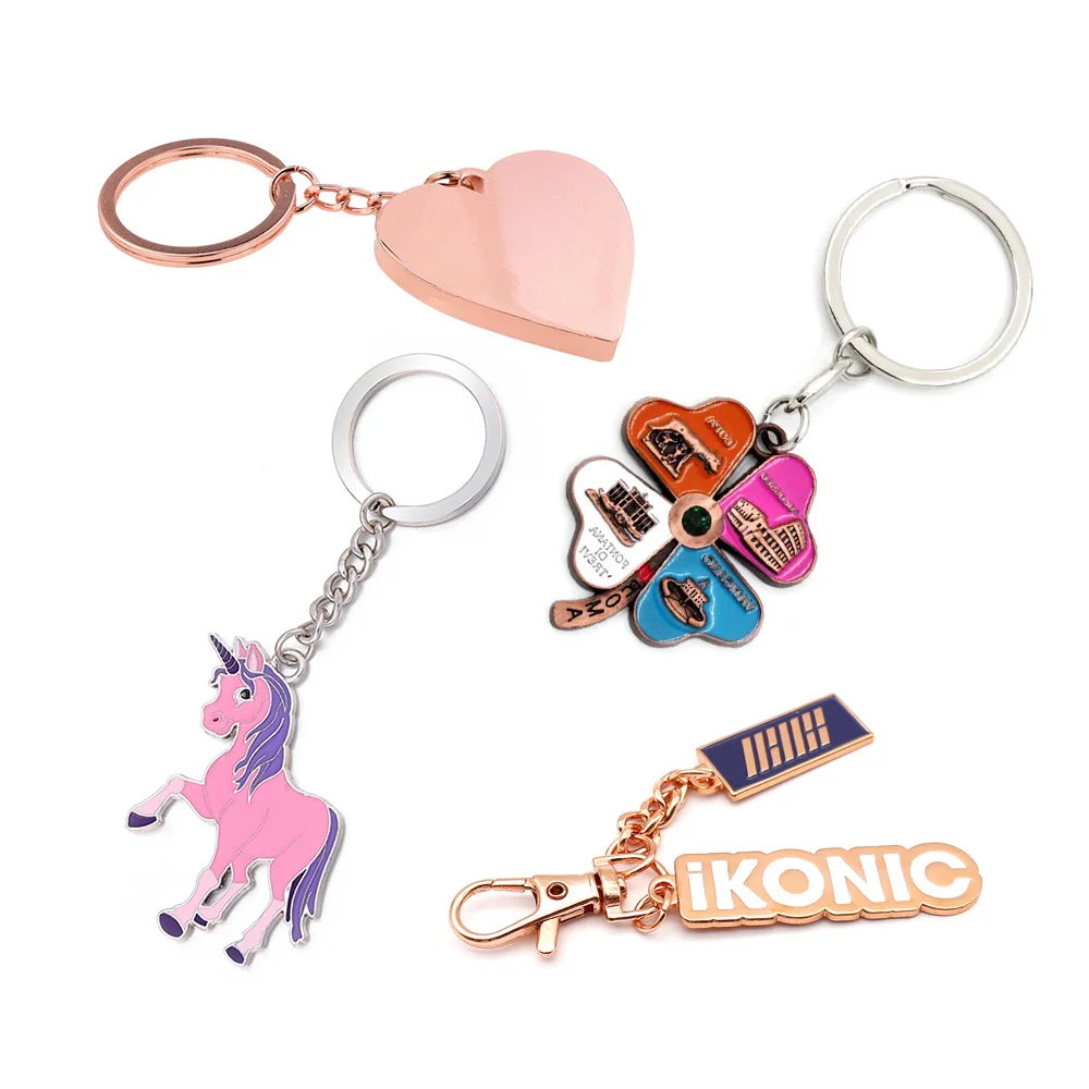 Gold Metallic Keychain Make Your Own Logo Metal 3D KeyChain Parts Wholesale Metal Souvenir Custom Metal Enamel Keychain