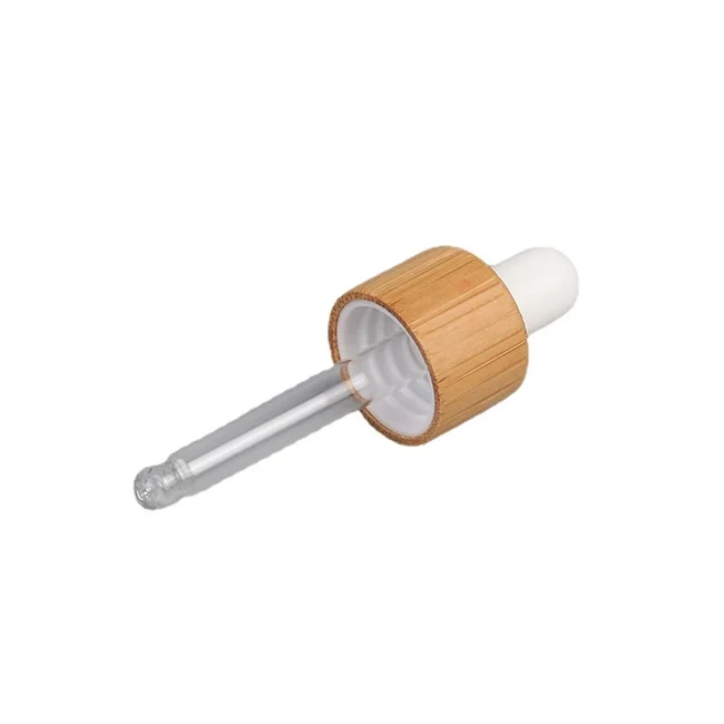 Natural wood white rubber head PP closure 18/410 bamboo dropper with glass pipette for glass essential oil bottle