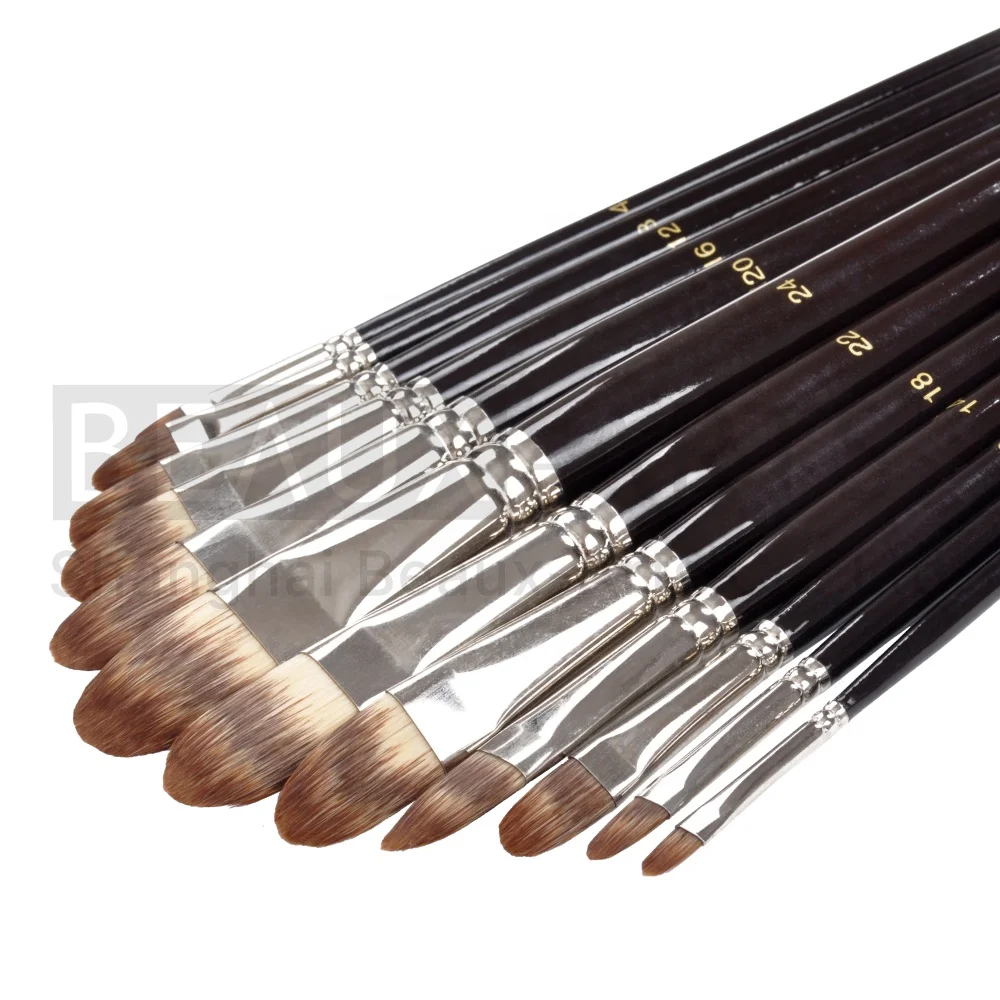 Tricolor Nylon Hair Professional Artist Paint Brushes Filbert Soft Brushes for Acrylic, Watercolor, Gouache, Oil Painting